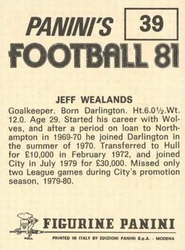 1980-81 Panini Football 81 (UK) #39 Jeff Wealands Back