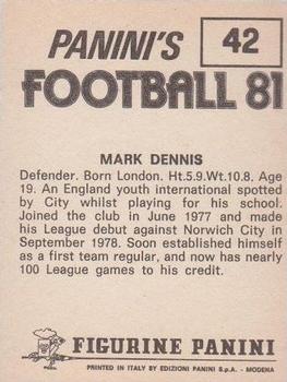 1980-81 Panini Football (UK) #42 Mark Dennis Back