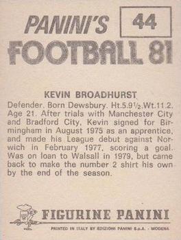 1980-81 Panini Football 81 (UK) #44 Kevan Broadhurst Back