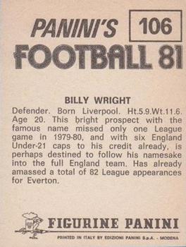 1980-81 Panini Football 81 (UK) #106 Billy Wright Back
