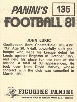 1980-81 Panini Football 81 (UK) #135 John Lukic Back