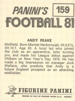 1980-81 Panini Football (UK) #159 Andy Peake Back