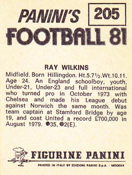 1980-81 Panini Football (UK) #205 Ray Wilkins Back