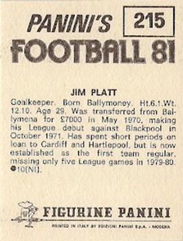 1980-81 Panini Football 81 (UK) #215 Jim Platt Back