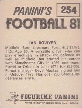 1980-81 Panini Football (UK) #254 Ian Bowyer Back
