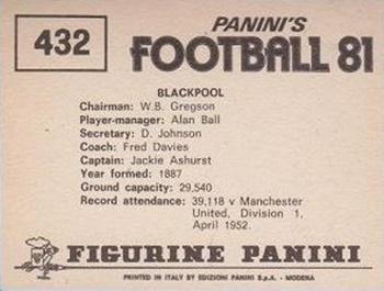 1980-81 Panini Football 81 (UK) #432 Blackpool Back