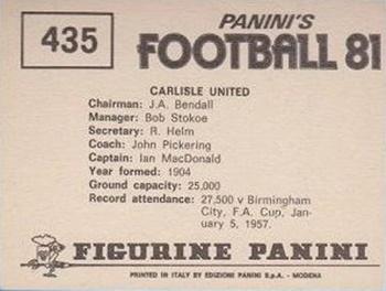 1980-81 Panini Football 81 (UK) #435 Team Photo Back