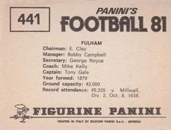 1980-81 Panini Football (UK) #441 Team Photo Back