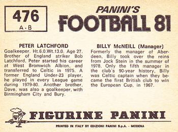 1980-81 Panini Football 81 (UK) #476 Billy McNeill / Peter Latchford Back