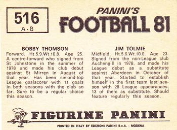 1980-81 Panini Football (UK) #516 Jim Tolmie / Bobby Thomson Back