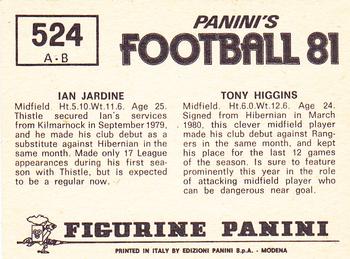 1980-81 Panini Football 81 (UK) #524 Tony Higgins / Ian Jardine Back