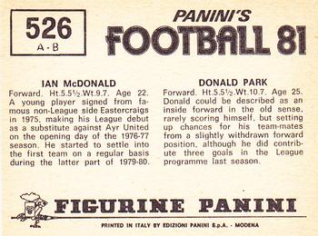 1980-81 Panini Football (UK) #526 Donald Park / Ian McDonald Back