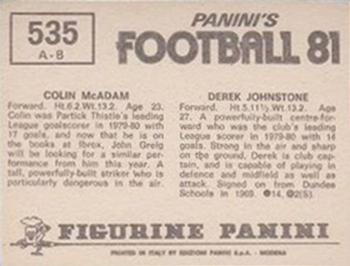 1980-81 Panini Football (UK) #535 Derek Johnstone / Colin McAdam Back