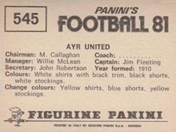 1980-81 Panini Football 81 (UK) #545 Ayr United Team Group Back