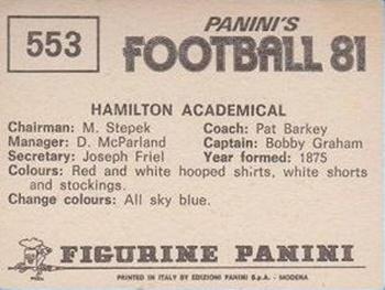 1980-81 Panini Football (UK) #553 Hamilton Academical Team Group Back