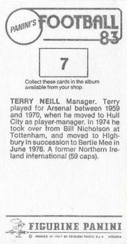 1982-83 Panini Football 83 (UK) #7 Terry Neill Back