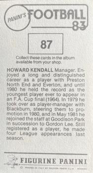 1982-83 Panini Football 83 (UK) #87 Howard Kendall Back