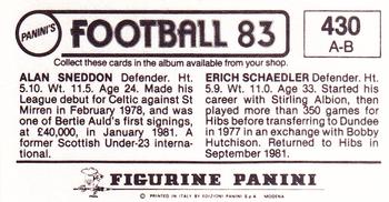 1982-83 Panini Football 83 (UK) #430 Erich Schaedler / Alan Sneddon Back