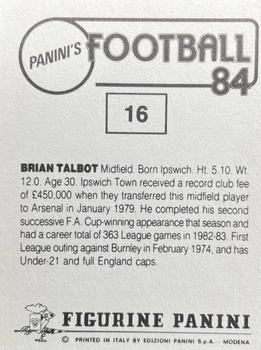 1983-84 Panini Football 84 (UK) #16 Brian Talbot Back