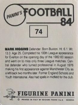1983-84 Panini Football 84 (UK) #74 Mark Higgins Back