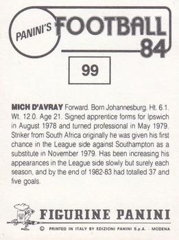 1983-84 Panini Football 84 (UK) #99 Mich D'Avray Back