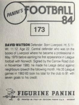 1983-84 Panini Football 84 (UK) #173 David Watson Back
