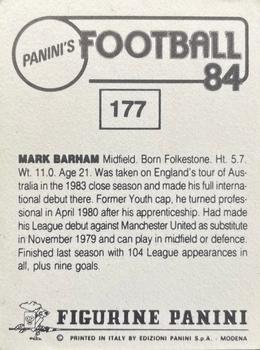 1983-84 Panini Football 84 (UK) #177 Mark Barham Back