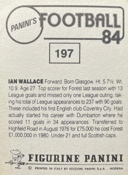 1983-84 Panini Football 84 (UK) #197 Ian Wallace Back