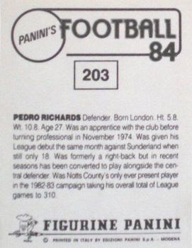 1983-84 Panini Football 84 (UK) #203 Pedro Richards Back