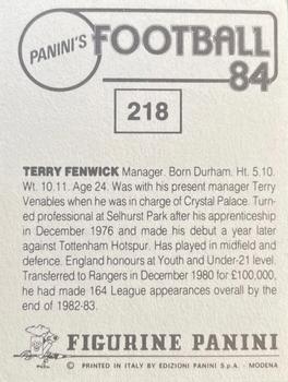 1983-84 Panini Football 84 (UK) #218 Terry Fenwick Back
