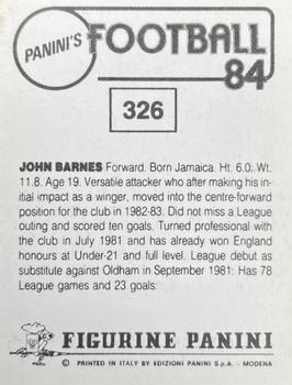 1983-84 Panini Football 84 (UK) #326 John Barnes Back