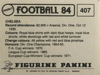 1983-84 Panini Football 84 (UK) #407 Chelsea Team Photo Back