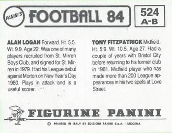 1983-84 Panini Football 84 (UK) #524 Tony Fitzpatrick / Alan Logan Back