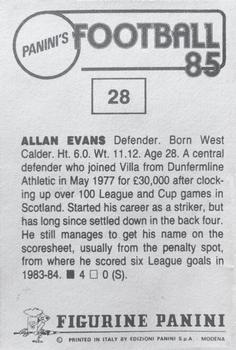 1984-85 Panini Football 85 (UK) #28 Allan Evans Back