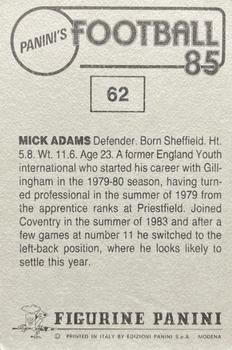 1984-85 Panini Football 85 (UK) #62 Mick Adams Back