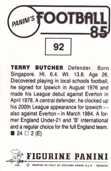 1984-85 Panini Football 85 (UK) #92 Terry Butcher Back