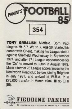 1984-85 Panini Football 85 (UK) #354 Tony Grealish Back