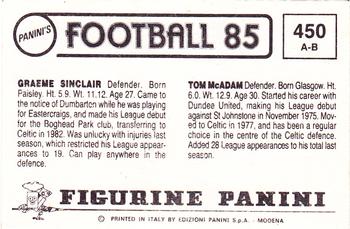 1984-85 Panini Football 85 (UK) #450 Tom McAdam / Graeme Sinclair Back