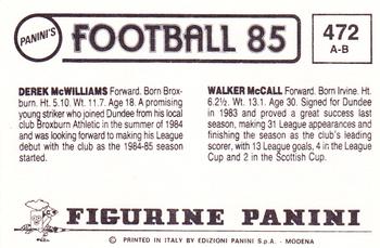 1984-85 Panini Football 85 (UK) #472 Walker McCall / Derek McWilliams Back