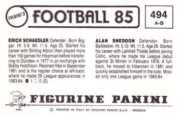 1984-85 Panini Football 85 (UK) #494 Alan Sneddon / Erich Schaedler Back
