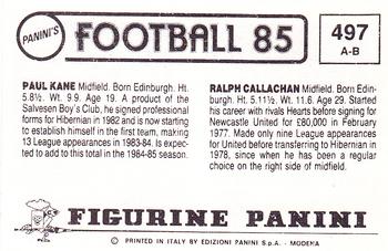 1984-85 Panini Football 85 (UK) #497 Ralph Callachan / Paul Kane Back