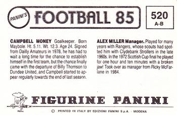 1984-85 Panini Football 85 (UK) #520 Alex Miller / Campbell Money Back
