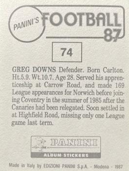 1986-87 Panini Football 87 (UK) #74 Greg Downs Back