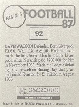 1986-87 Panini Football 87 (UK) #92 Dave Watson Back