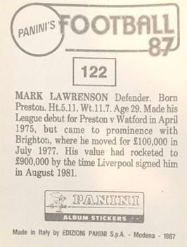1986-87 Panini Football 87 (UK) #122 Mark Lawrenson Back