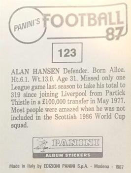 1986-87 Panini Football 87 (UK) #123 Alan Hansen Back