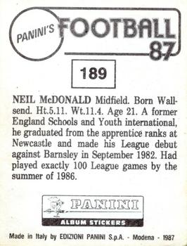 1986-87 Panini Football 87 (UK) #189 Neil McDonald Back