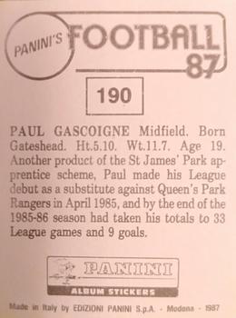 1986-87 Panini Football 87 (UK) #190 Paul Gascoigne Back