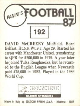 1986-87 Panini Football 87 (UK) #192 David McCreery Back