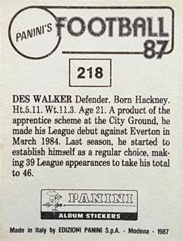 1986-87 Panini Football 87 (UK) #218 Des Walker Back